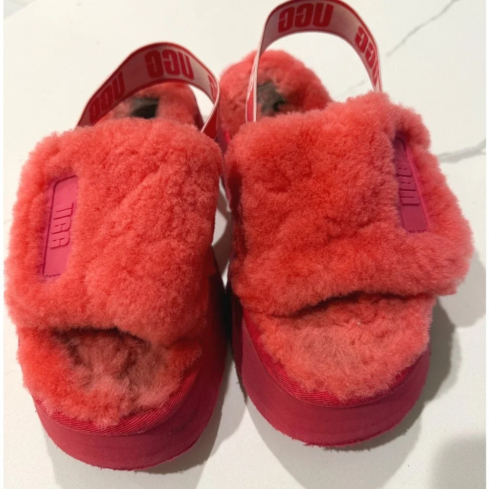 UGG Disco‎ Slide Pink Sheepskin Platform Slingback Sandals Womens Size 8 Shoes